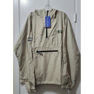 Turfer Sport Men's Beige Logo Embroidered Hooded Windbreaker Size XL
